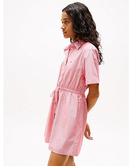 Tommy Hilfiger Relaxed Fit Mini-Overhemdjurk Met Strepen in het Pink