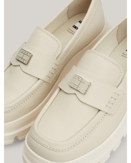 Tommy Hilfiger Natural Leather Chunky Cleat Sole Loafers