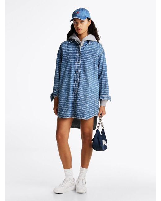 Tommy Hilfiger Blue Denim Relaxed Mini Shirt Dress