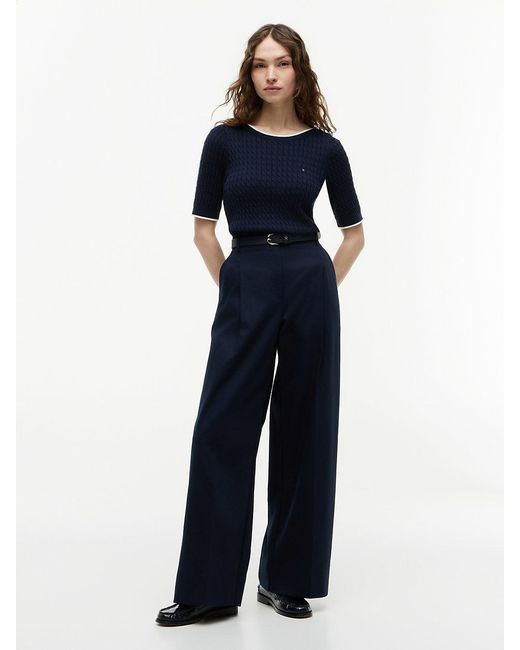 Pull Manches Courtes En Maille Torsadée Col Bateau Tommy Hilfiger en coloris Blue