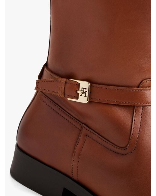 Bottes Cavalières En Cuir À Monogramme Th Tommy Hilfiger en coloris Brown