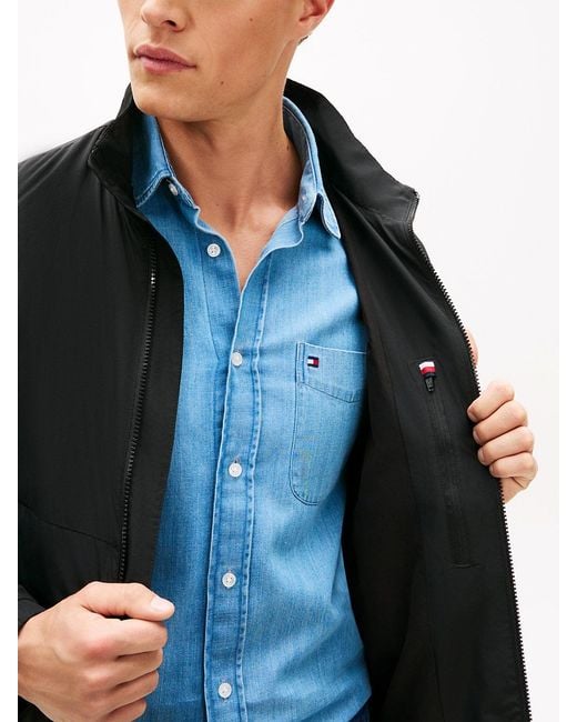 Tommy Hilfiger Blue Water Resistant Tonal Logo Zip-Thru Jacket for men