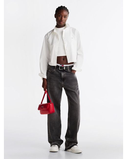 Camicia Crop Relaxed Fit A Righe di Tommy Hilfiger in White