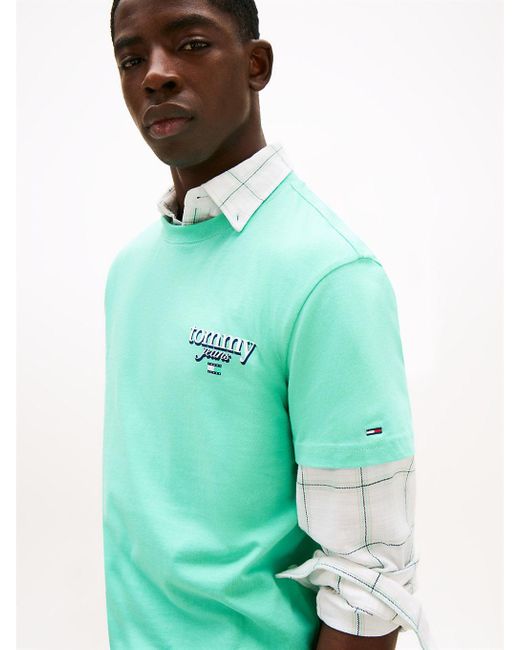 T-Shirt Signature Con Logo Sul Retro di Tommy Hilfiger in Green da Uomo