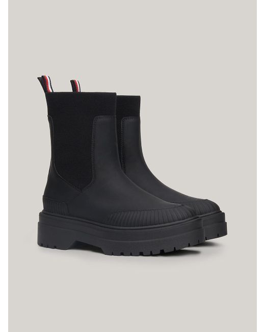 Tommy Hilfiger Black Rubberised Cleat Temperature Regulating Chelsea Boots