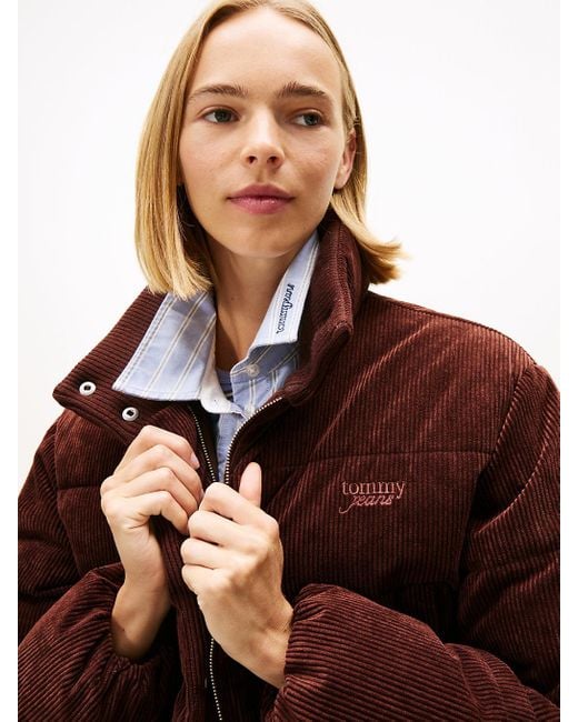 Tommy Hilfiger Brown Logo Embroidery Relaxed Corduroy Puffer Jacket