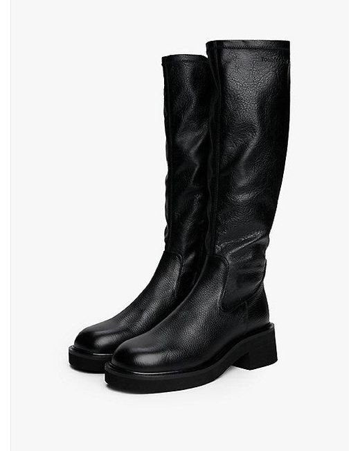 Tommy Hilfiger Leren Overknee Laars Met Rits in het Black