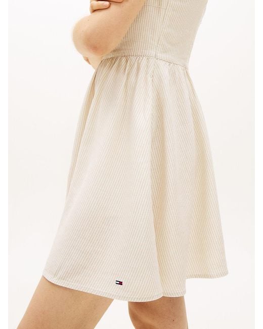 Tommy Hilfiger White Extra Slim Linen Blend Mini Skater Dress