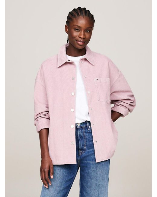 Tommy Hilfiger Pink Oversized Fit Washed Corduroy Overshirt