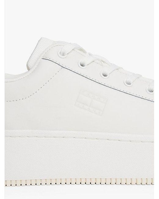 Zapatillas De Plataforma Dentada Con Piel Tommy Hilfiger de color White