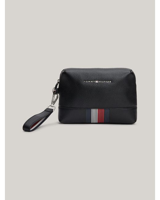 Tommy Hilfiger Black Mixed Texture Logo Travel Pouch for men