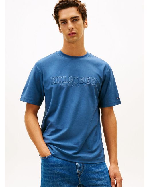 Tommy Hilfiger Blue Logo Embroidery Relaxed Crew Neck T-Shirt for men