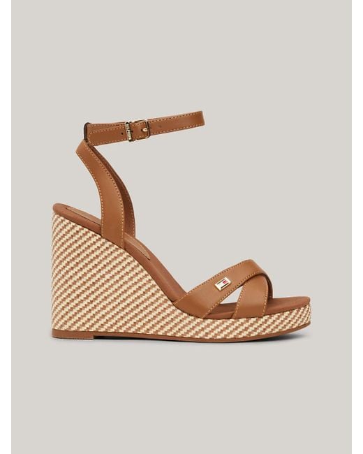 Tommy Hilfiger Natural Raffia Jagged Stripe Wedge Sandals