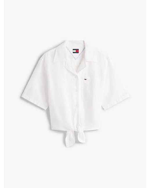 Tommy Hilfiger White Relaxed Cropped Fit Kurzarm-Bluse