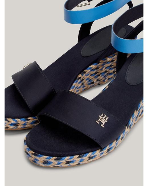 Tommy Hilfiger Blue Satin Contrast Strap Wedge Sandals