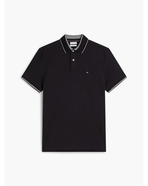 Tommy Hilfiger Black Heritage Regular Fit Stripe Trim Polo Shirt for men