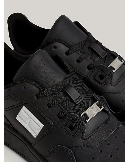 Tommy Hilfiger Black Retro Ledersneaker mit spiegelnden Details