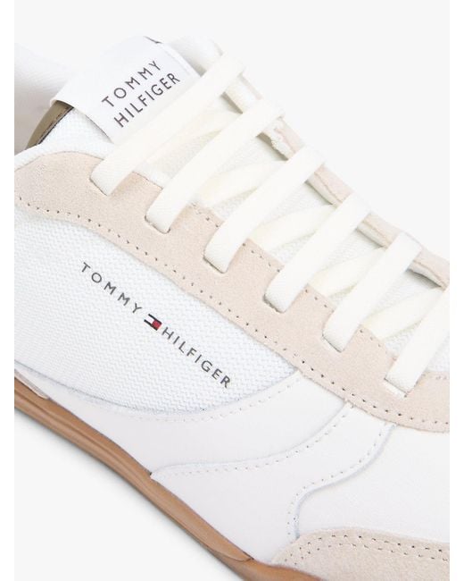 Tommy Hilfiger White Mixed Texture Cupsole Trainers With Leather for men