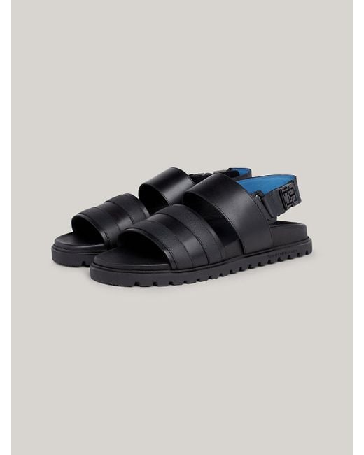 Tommy Hilfiger Black Elevated Clip Cleat Leather Sandals for men