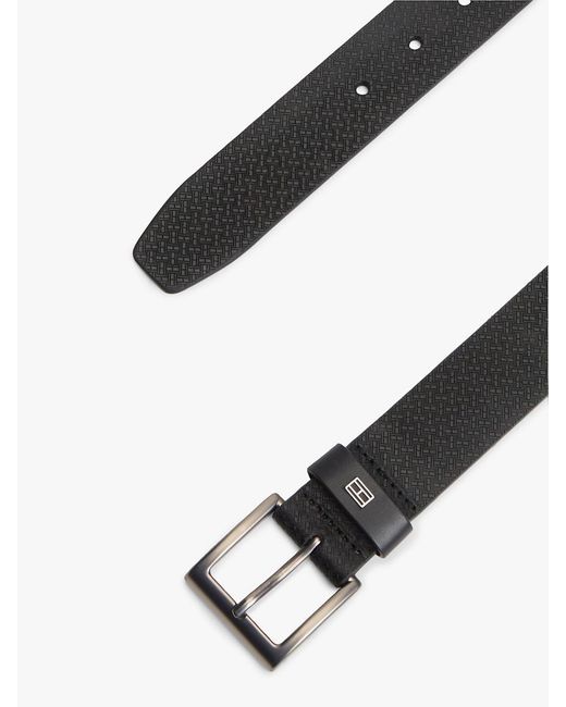 Tommy Hilfiger Black Flag Plaque Embossed Leather Belt for men