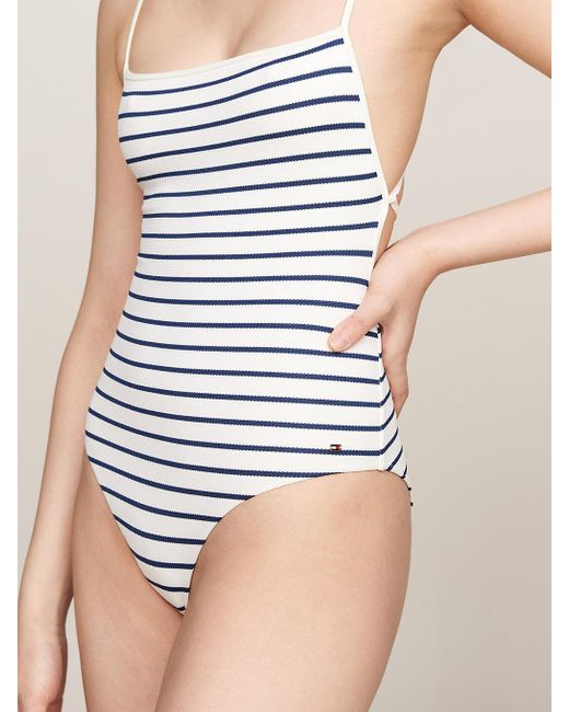 Tommy Hilfiger Blue Essential Textured One-piece Swimsuit