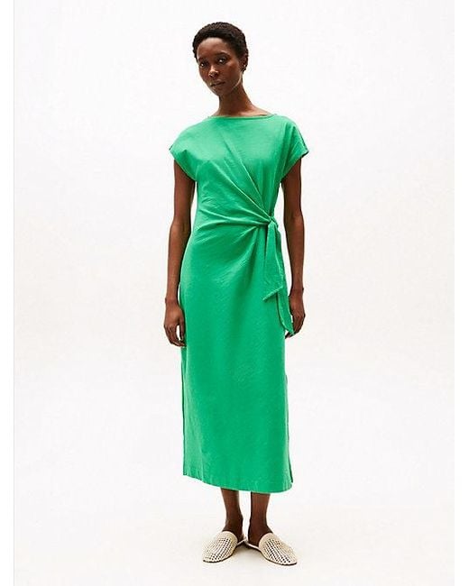 Vestido Midi Con Corte Slim Y Cuello Barco Tommy Hilfiger de color Green