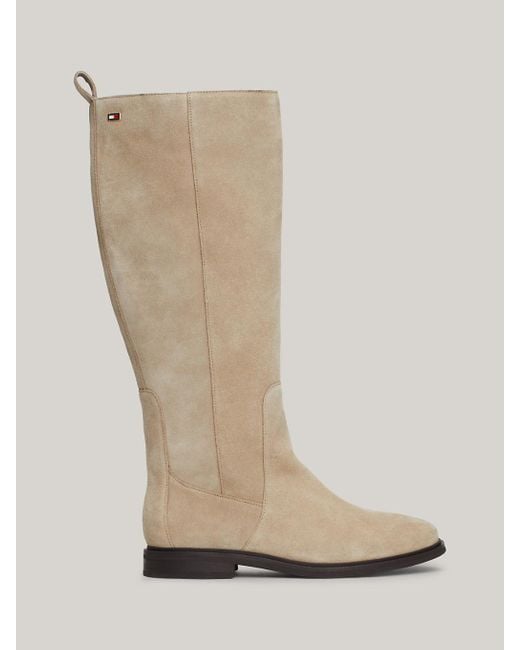 Tommy Hilfiger White Suede Enamel Flag Zip-up High Boots