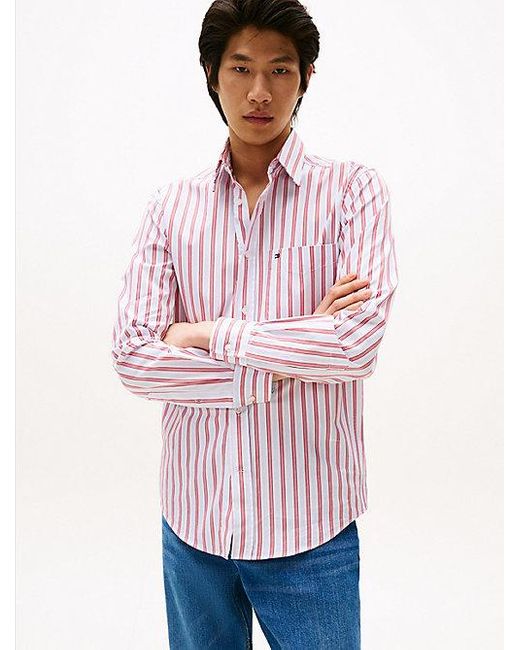 Tommy Hilfiger Regular Fit Dobby Overhemd Met All-Overstreep in het Red voor heren