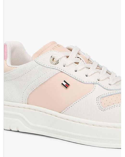 Tommy Hilfiger White Cupsole-Sneaker Aus Leder Mit Strukturmix