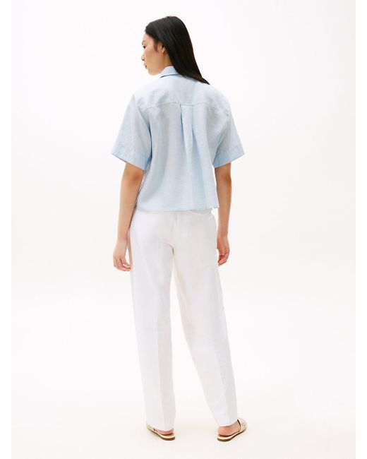 Camicia Relaxed Fit A Maniche Corte di Tommy Hilfiger in Blue