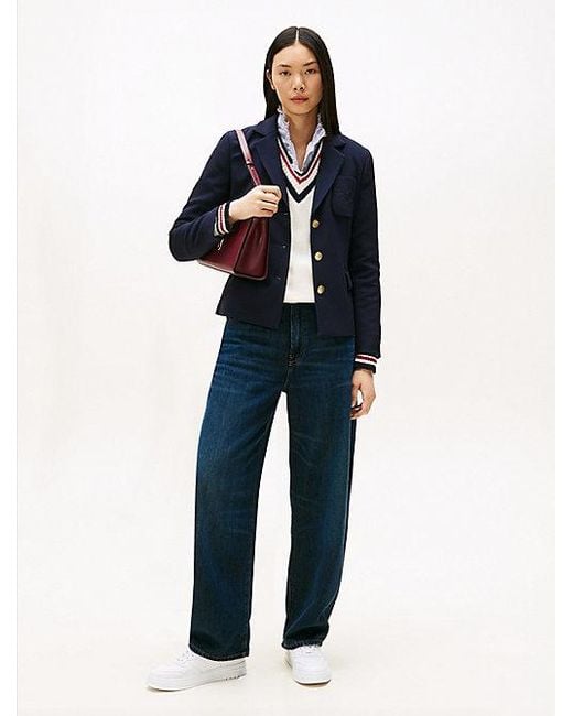 Tommy Hilfiger Slim Fit Blazer Met Geborduurd Th-Embleem in het Blue