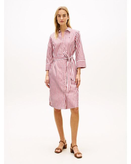 Tommy Hilfiger Pink Belted Relaxed Midi Shirt Dress