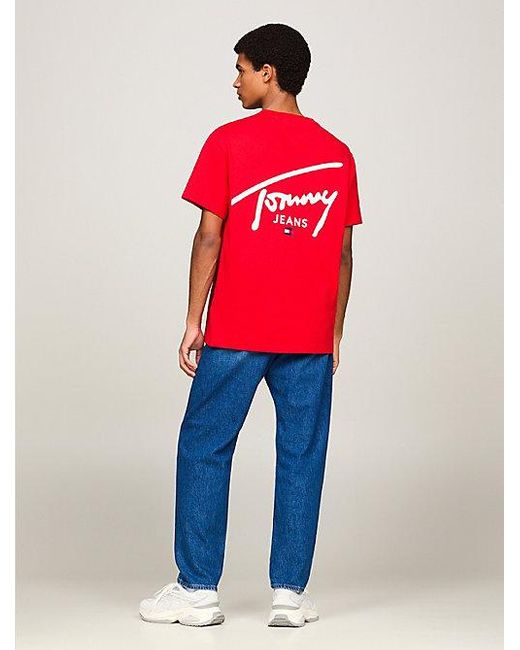 Tommy Hilfiger T-shirt Met Ronde Hals En Signature-logo in het Red voor heren