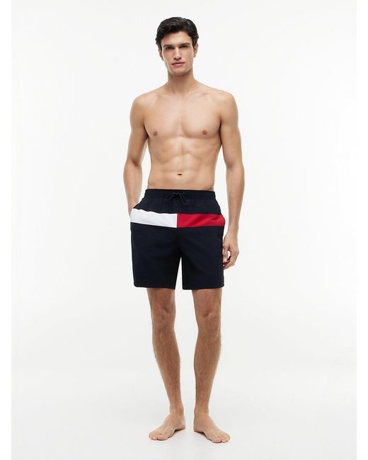 Tommy Hilfiger Blue Colour-Blocked Long Length Swim Shorts for men