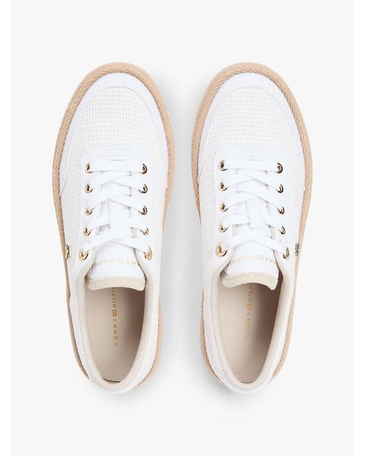 Tommy Hilfiger White Th Monogram Canvas Rope Platform Trainers