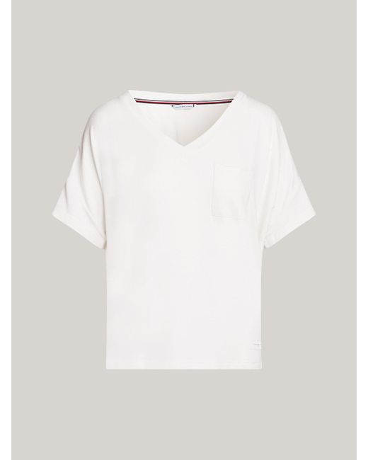 Tommy Hilfiger White Th Established Logo V-neck Lounge T-shirt