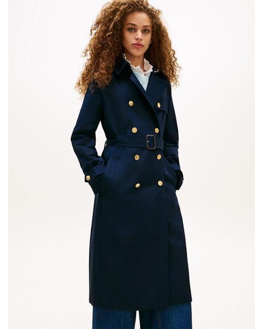 Tommy Hilfiger Blue Tone Button Slim Trench Coat