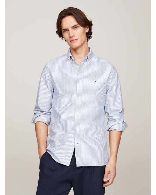 Tommy Hilfiger White Heritage Stripe Regular Fit Oxford Shirt for men