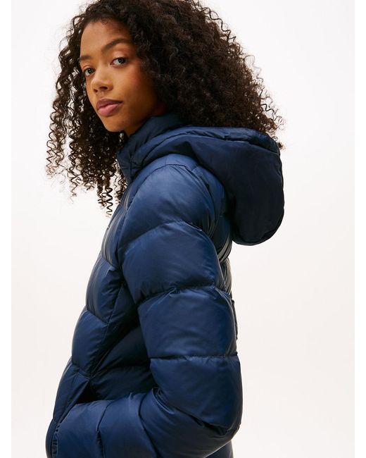 Tommy Hilfiger Blue Faux Fur Hood Slim Down Jacket