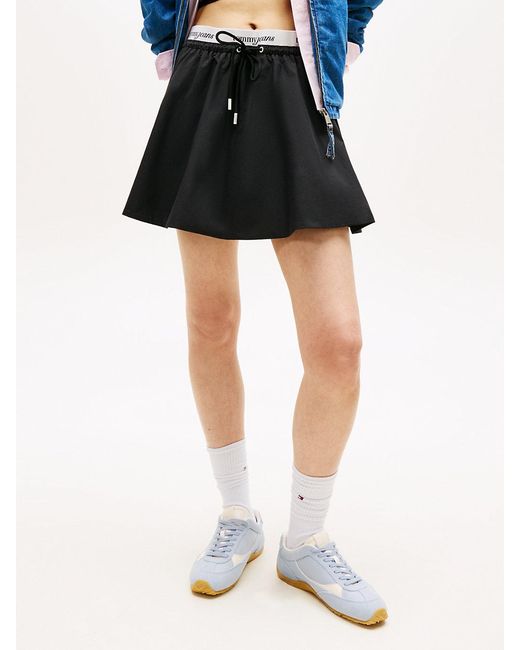 Tommy Hilfiger Blue Repeat Logo Tape Poplin Mini Skirt