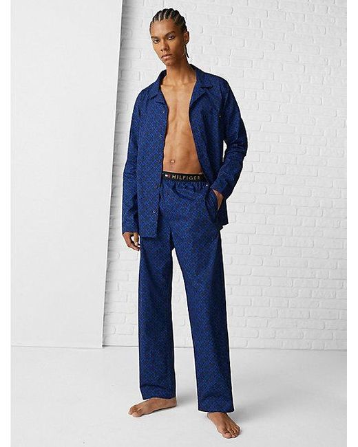 Tommy Hilfiger Th Monogram Pyjamaset Met Lange Mouwen in het Blue voor heren