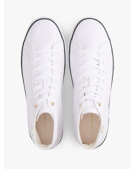 Tommy Hilfiger White Th Monogram Canvas Mid-Top Trainers