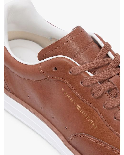 Tommy Hilfiger Brown Luxe Metallic Logo Leather Trainers for men