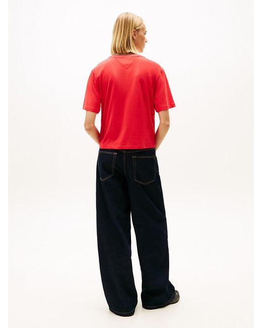 Tommy Hilfiger Red S Short Sleeve Cotton Graphic T-shirt With Applique Logo Detail