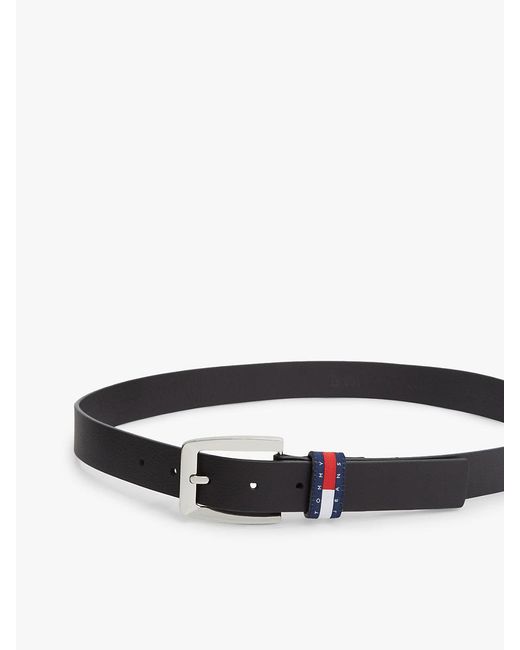 Tommy Hilfiger White Tommy Flag Square Buckle Leather Belt