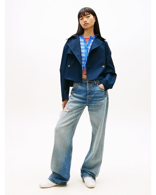 Tommy Hilfiger Blue Water Repellent Relaxed Short Trench Coat