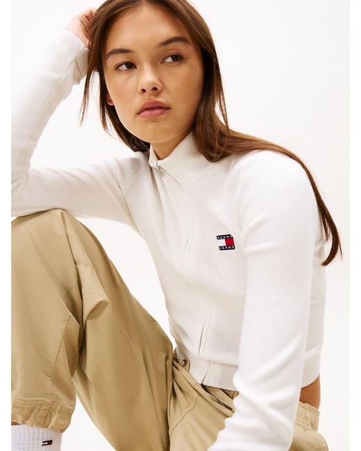 Felpa Slim Fit Con Zip E Distintivo Tommy di Tommy Hilfiger in White