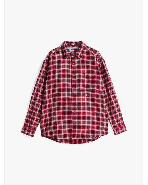 Tommy Hilfiger Relaxed Fit Geruit Overhemd Van Flanel in het Red voor heren