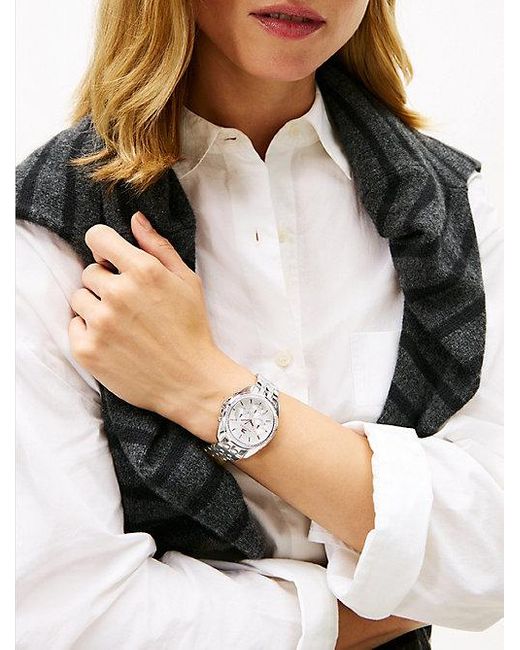 Tommy Hilfiger Gray Chronograf-Uhr Aus Edelstahl Mit Kristallverzierung