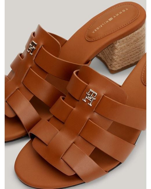 Tommy Hilfiger Brown Rope Block Heel Cage Leather Sandals